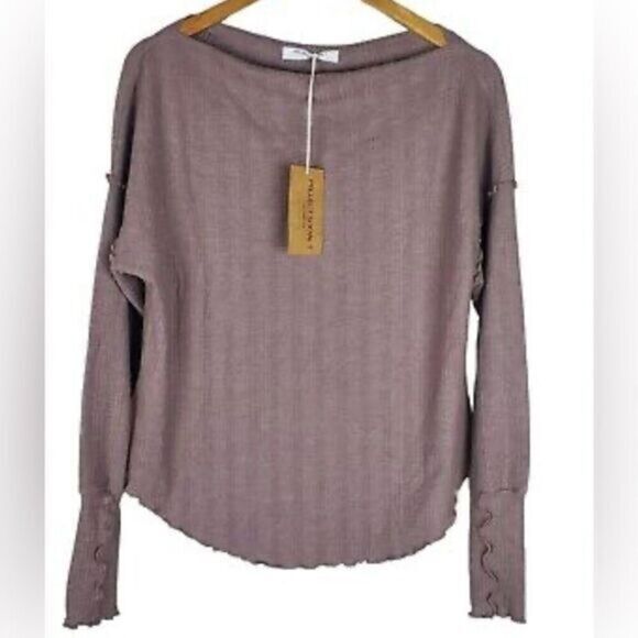 NWT Project Social T Women’s Thermal Waffle Long Sleeve Off Shoulder Mauve - SM - Picture 3 of 11